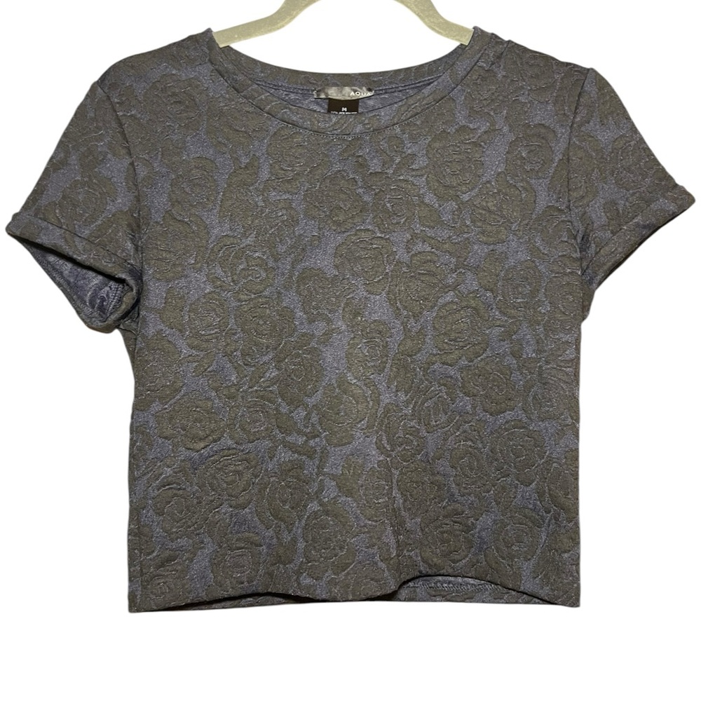 Aqua • Rose Embossed Cropped Blouse
